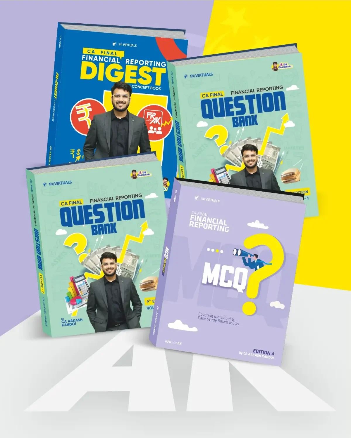 Aakash Kandoi FR Books CA Final - Financial Reporting FR Digest Concept Book & FR Question Bank with MCQs (Set of 4 Volumes) New Scheme by CA Aakash Kandoi for Nov 26 Exams